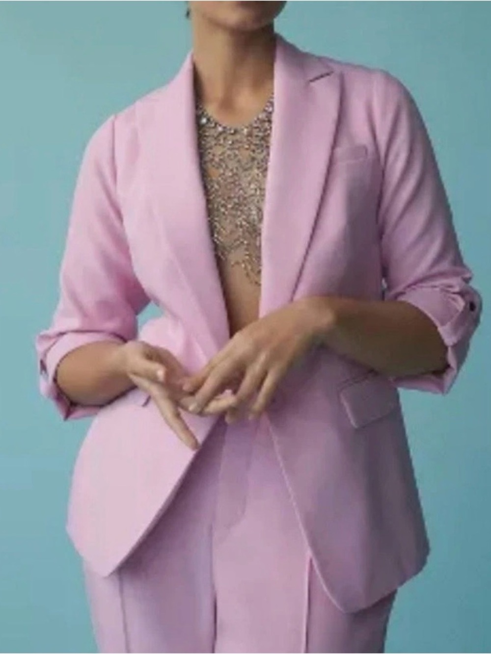 Anthropologie Maeve Pink Roll-Sleeve Blazer